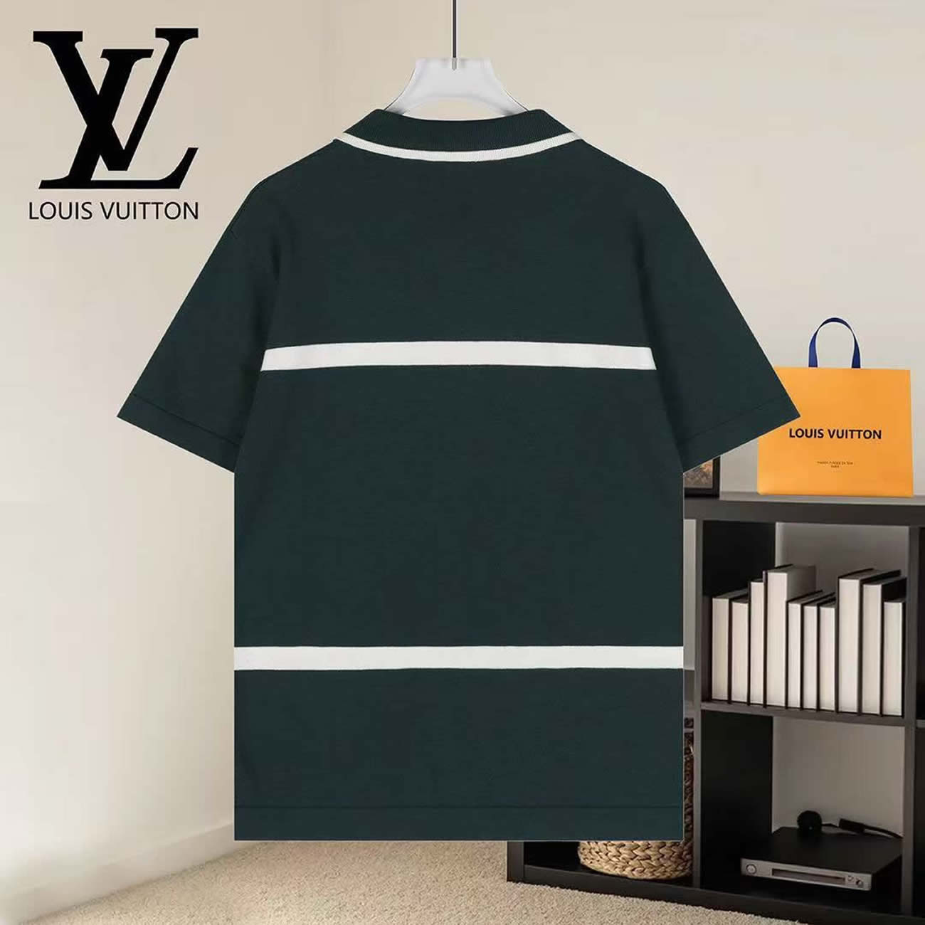Louis Vuitton Green Polo T Shirt With White Embroidered (7) - www.newkick.vip
